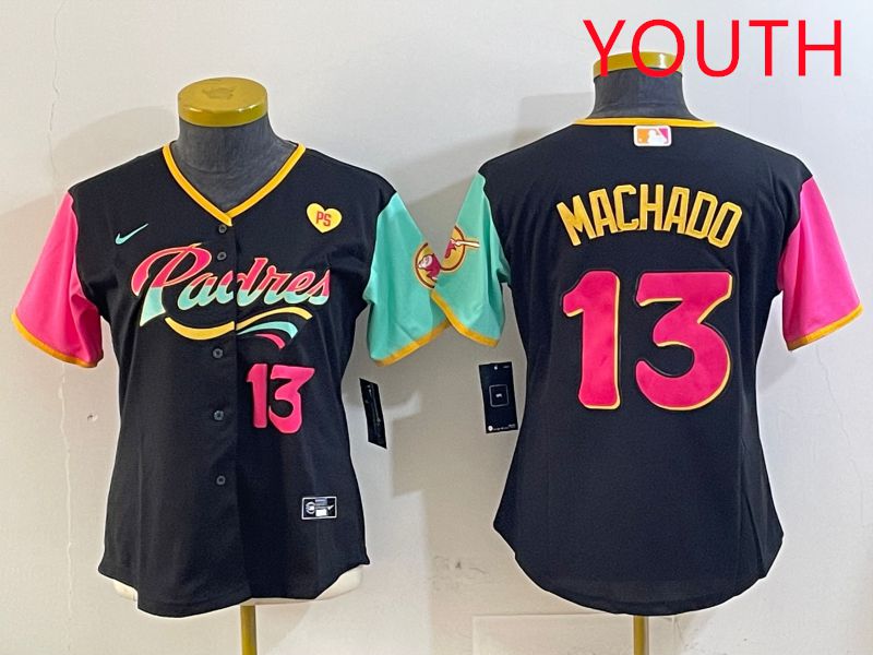 Youth San Diego Padres #13 Machado Black City Edition 2025 Nike MLB Jersey style 13->youth mlb jersey->Youth Jersey